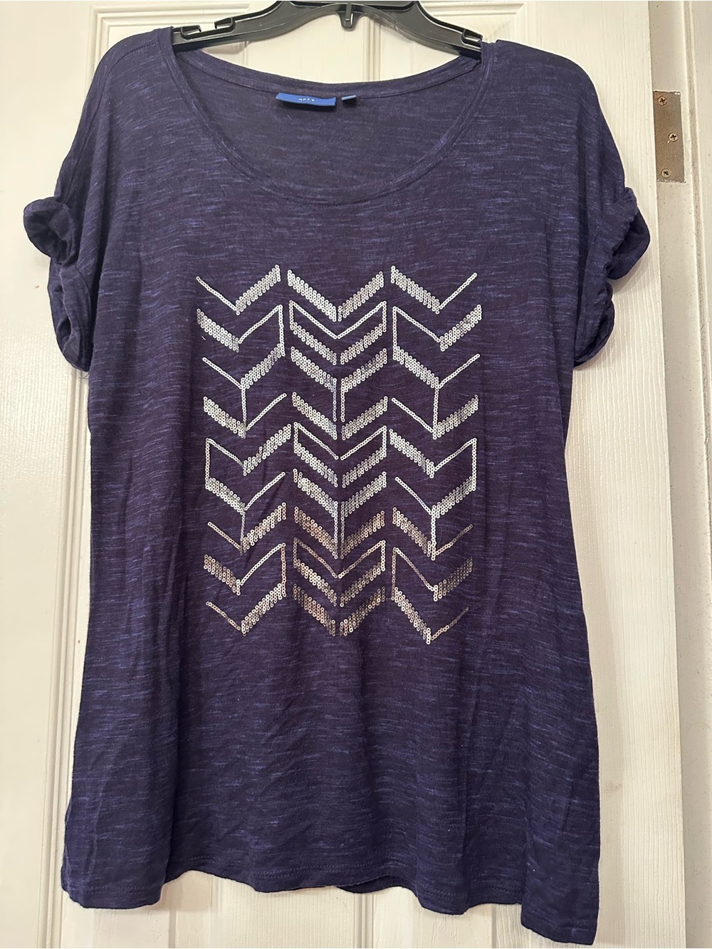 Apt. 9  navy blue Short-Sleeve Tee with Silver Chevron Accent